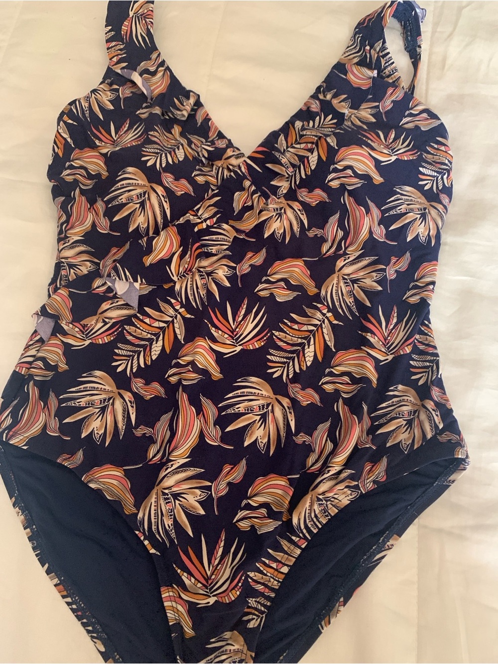 Nip Tuck women’s navy tropical floral printed one pc  swimsuit new without tags